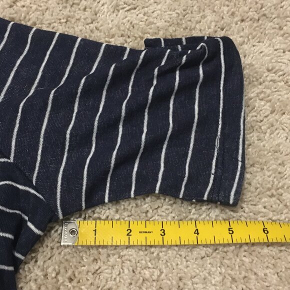 Canadian Rhinestone Collar Half Sleeve Distressed Rayon Striped Top - Picture 16 of 16